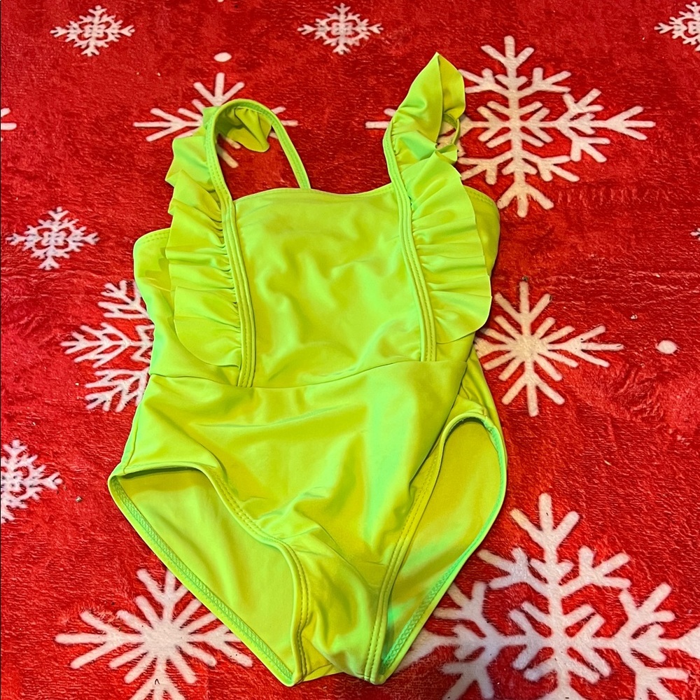 Kids Lime Green Ruffle Swimsuit